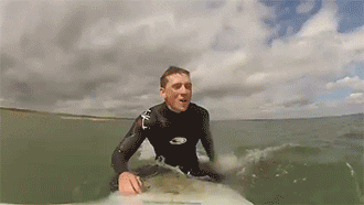 Hombre surfeando con león marino